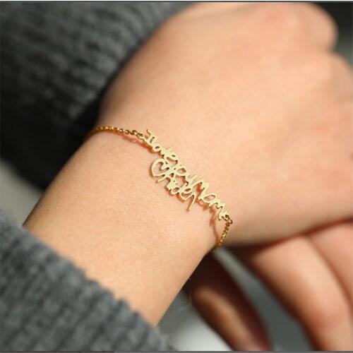 Handwriting Bracelet Charm Women Stainless Steel Name Bracelet Personalized Custom Jewelry Bijoux Femme Bff Gifts Erkek Bileklik
