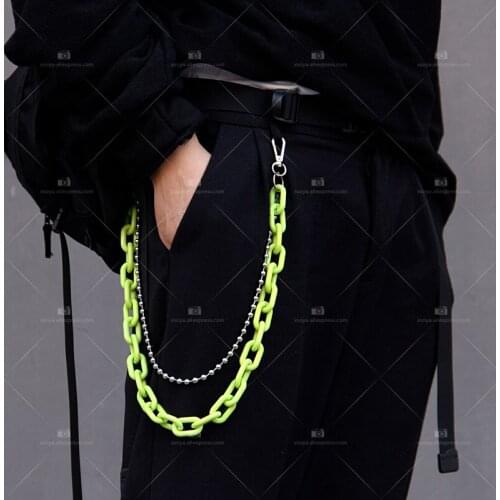 Punk style hip hop keychain ins popular fluorescent plastic stainless steel chain pants chain waist chain menwomen CL130