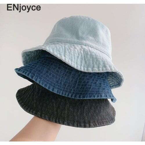 ENjoyce Summer Light Blue Fisherman Hats for Women Men Bucket Jeans Fisher Cap Female Korean Black Outdoor Sunshade Fishing Hat