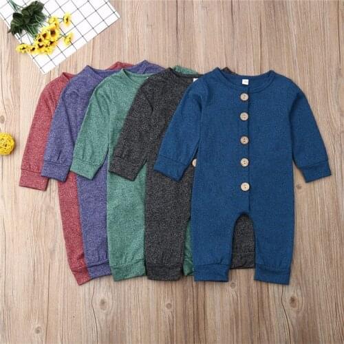 Newborn Infant Baby Boy Girl Long Sleeve Romper Wooden Buttons Solid Winter Autumn Cotton Soft Jumpsuit Clothes Outfits 0-2T