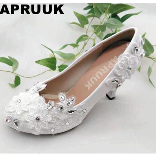 Lace wedding shoes bride high heeled white lace with silver crystal rhinestones bridal pumps shoes lady bridesmaid shoes SALES