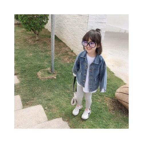 Spring new 3-8 years old childrens jacket childrens clothing boys and girls baby big pocket denim jacket