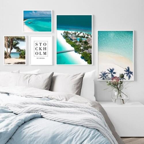Sea Island Beach Coconut Tree Bridge Wall Art Canvas Painting Nordic Posters And Prints Wall Picture For Living Room Home Decor