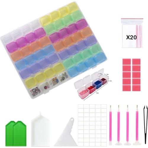 DIY Diamond Painting Accessories Set with Diamond Mosaic Storage Container 28/56/60/64 Grids Box for Diamond Embroidery