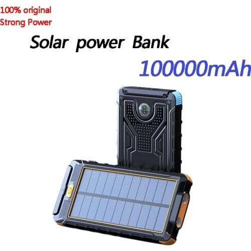New solar panel mobile power 100000mAh compass outdoor waterproof belt wireless charging super fast multifunctional power bank