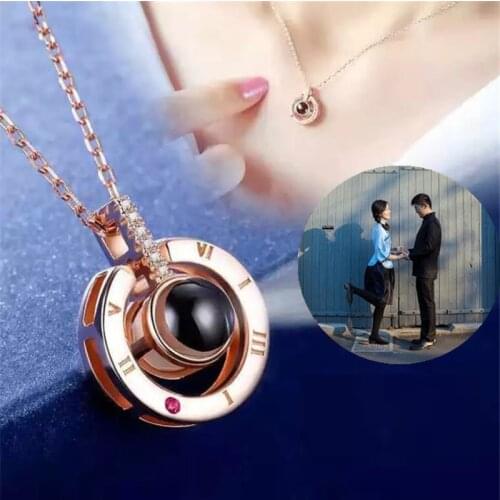 Custom Couples Photo Pendant Necklaces 100 Languages I Love You Necklace Projection Memory Lovers Jewelry Gifts