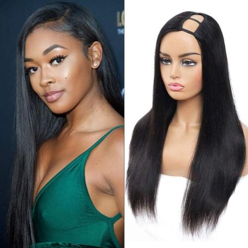 Sraight U Part Wigs Human Hair Brazilian Human Hair Clip in Half Wigs Machine Made Wigs Side Part for Black Women