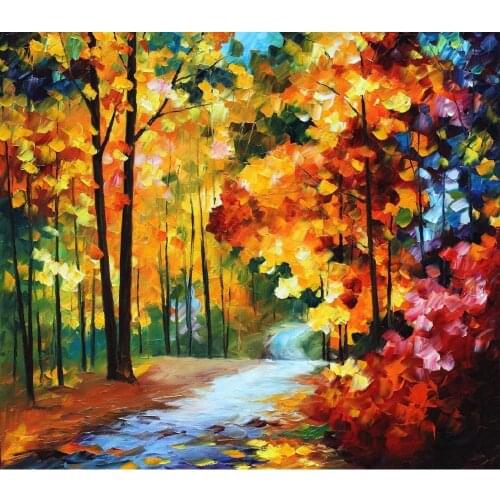 Landscape Modern paintings with Palette knife art oil on Canvas red fall Handmade high quality