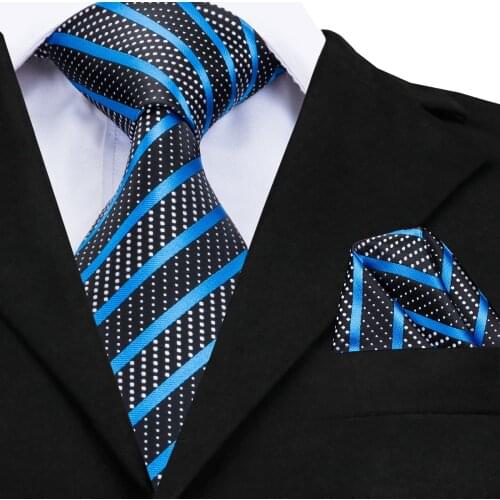 Luxury Silk Tie 2018 Brand Desiger Fashion Blue Striped Ties for Men Business Formal Neck Tie Handky without Cufflinks CZ-007