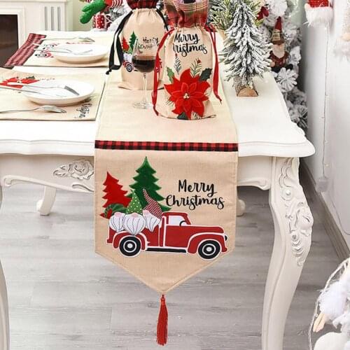 Xmas Car Tree Flower Tablecloth Dinner Table Runner Cover Party Holiday Decor