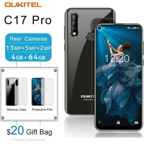 OUKITEL C17 Pro 6.35'' Android 9.0 4GB 64GB Smartphone 19:9 MT6763 CPU Fingerprint Face ID Octa Core 3900mAh 4G Mobile Phone