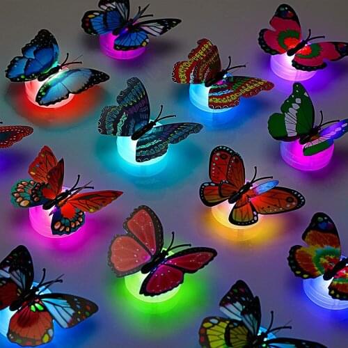 20/50Pcs Colorful Changing Butterfly LED Night Light with Battery 3D Butterfly Wall Stickers for Home Room wedding Party Decor