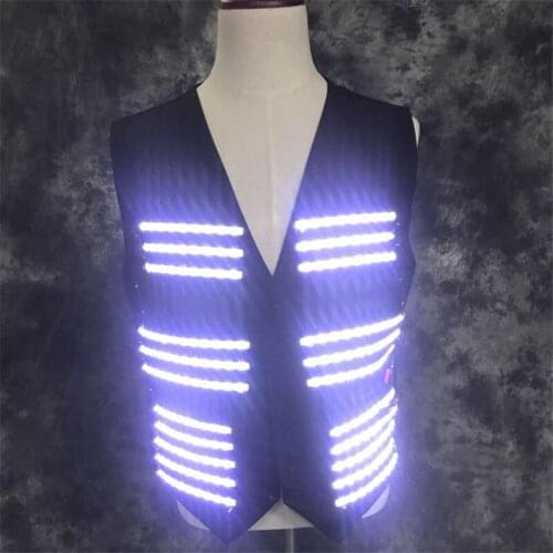 RE26 Party dj dance wears led costumes luminous light vest singer perform led dress clothe rave disco robot men outfit bar wear