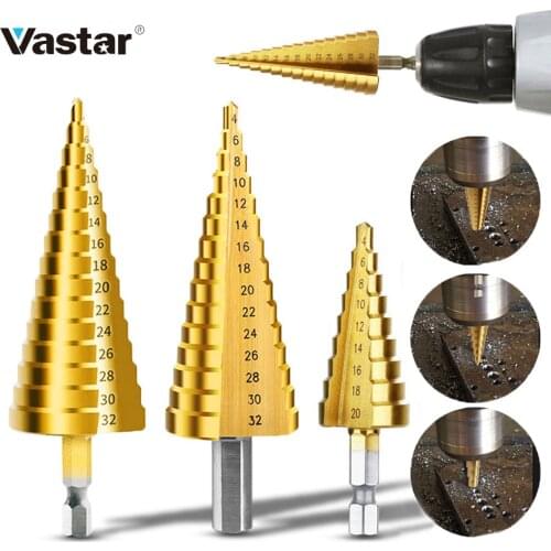 Drill Bit HSS Titanium Coated Step Drill Wood Set Power Tools for Metal High Speed Steel Hole Cutter Step Cone Center Drills