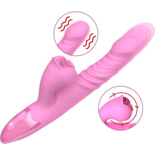 Rotating Tongue 7-Speed Telescopic Swing Vibrator Real Penis Temperature Vagina Vulva Stimulation Masturbation Sex Toy for Women