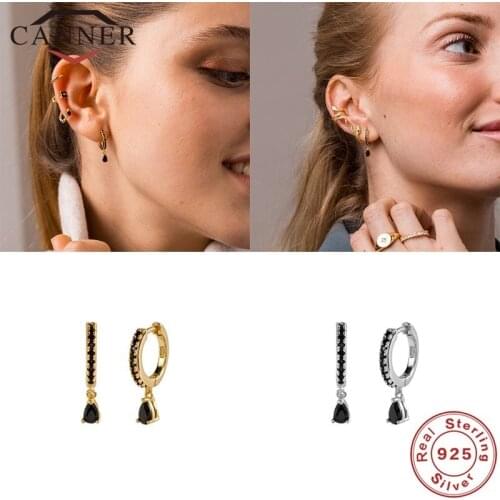 CANNER Real 925 Sterling Silver Hoop Earrings for Women Crystal Zircon CZ Round Earings Circle Earring pendientes Fine Jewelry