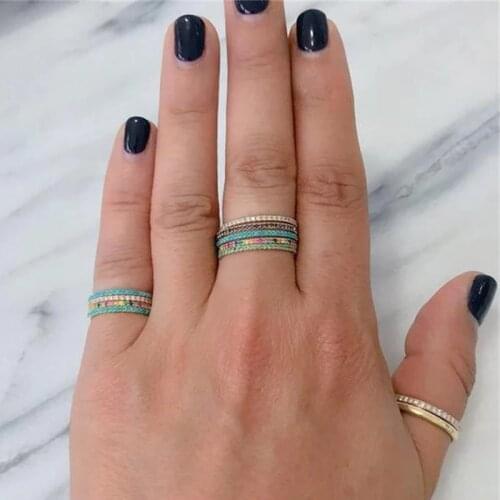 Gold color delicate ring fine 925 Sterling Silver Turquoises Ring Female Casual wedding ring For Women charm stack party Jewelry