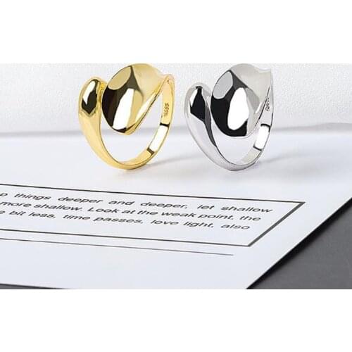 Silver Plated New Arrival Smooth Ring Opening Fashion Unique Design Gold Color for Women Jewelry Cool Кольцо Neutral Dropship