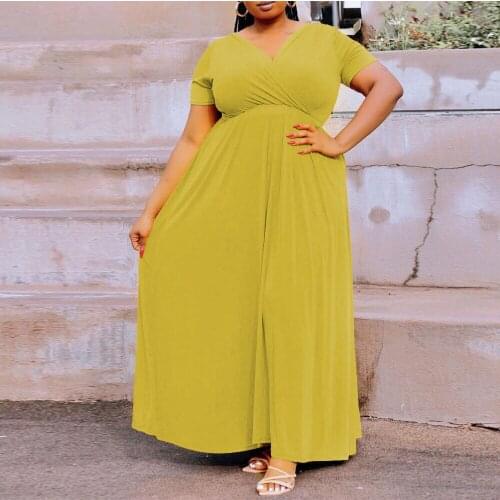 Summer New Dress for Womens Plus Size 4XL 5XL V Neck High Waisted Floor Length Solid Elegant Evening Night Party Long Dress Hot