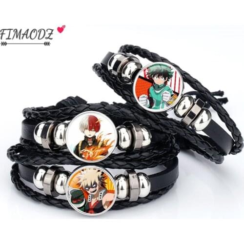 FIMAODZ My Hero Academia Bracelet Boku No Hero Punk Glass Photo Leather Bracelets for Women Men