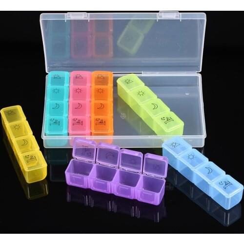 Storage Box Portable Weekly Prescription and Medication Case Organizer 7 Days 4 Times a Day Morning Noon Afternoon Night 28 Slot