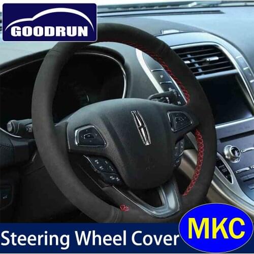 For Lincoln MKC Car Steering Wheel Braid Needles Thread Artificial Leather Covers Soft Auto Interiors Accessories