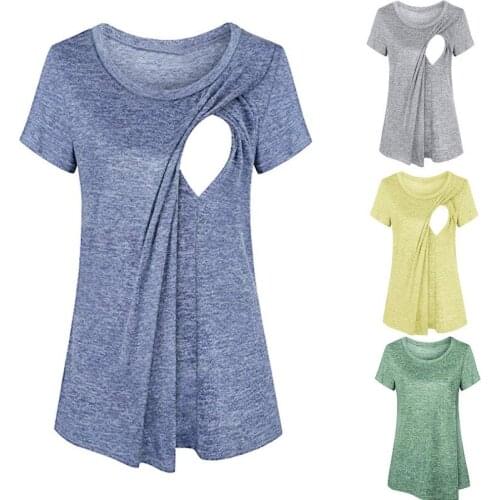 Envsoll S-XXL Maternity Tees Summer Wear Short Sleeve 2020 Breastfeeding Shirts For Women Nursing Tops Women Maternity Clothes