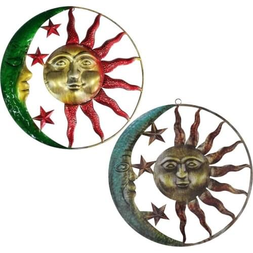Artistic Sun Moon Metal Wall Art For Indoors Outdoors With Finish Antique Iron Wall Hanging Ornaments Home Yard Room Decor
