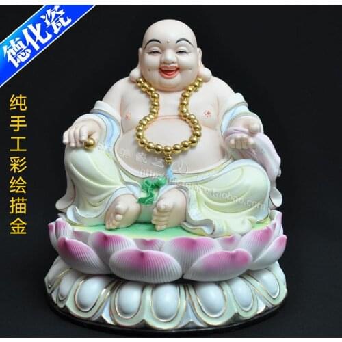Dehua ceramic painted gold 10 "sitting on the lotus Maitreya Buddha Bodhisattva statue dedicated to high-grade decoration produc