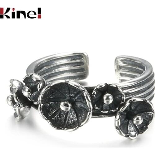Kinel Lotus Open Adjustable Finger Rings For Women Vintage Flower Ring Band 100% 925 Sterling Silver Jewelry Korean
