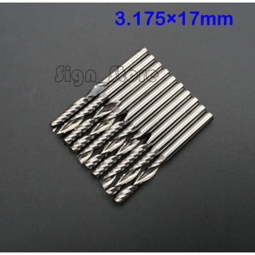 10pcs 3.175x17MM Single Flute CNC Router Bits Milling Tools Cutter, Carbide End Mill Cutting Tool