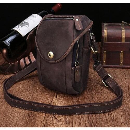 Luufan Crazy horse Leather Male Waist Pack Phone Pouch Bags Waist Bag Mens Small Chest Mobile Phone Shoulder Belt Bag