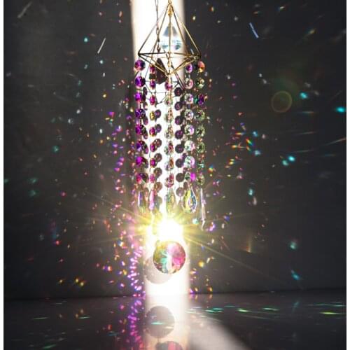 H&D Crystal Suncatcher Wind Chimes Window Hanging Pendant Chandelier Aurora Rainbow Prisms Ornament Indoor Outdoor Decor Gift