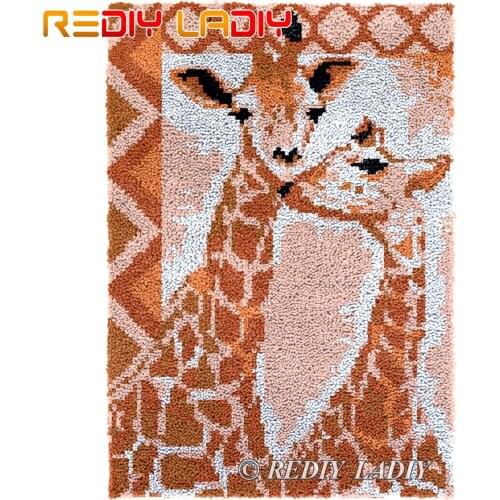 Latch Hook Kits DIY Carpet Rug Two Giraffe Plush Wall Tapestry Kits Crochet Floor Mat Chunky Yarn Cushion Hobby & Crafts 58*87cm