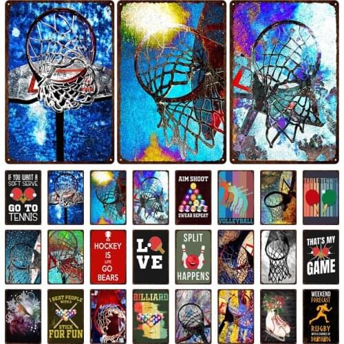 Sports Metal Sign Stadium Gymnasium Basketball Tennis Billiards Tin Poster Metal Wall Art Print Plaque Iron Plate