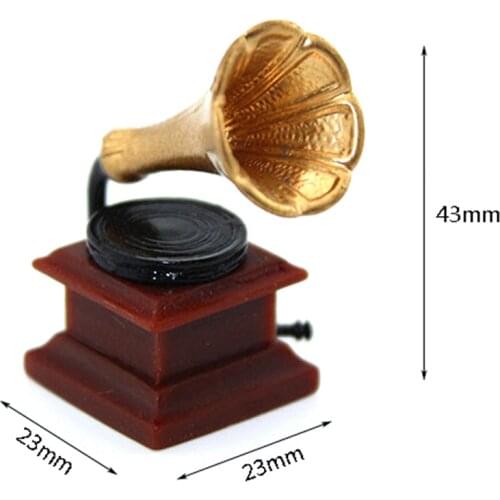 1/12 Dollhouse Miniature Accessories Mini Retro Phonograph Simulation Furniture Model Toys for Doll House Decoration