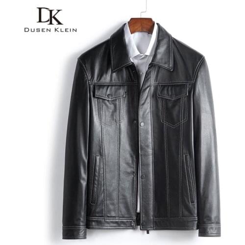 Men Genuine Leather Jacket Real Cow Leather Jackets Casual Short Black Pockets Autumn New Jacket for Man 602