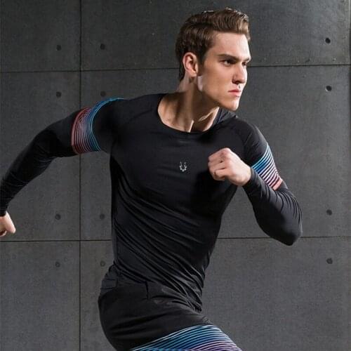 Men Printed Compression Shirts Long Sleeve Stretchy Sports Running Gym T-shirt Quick Dry Fitness Training Workout Sportswear Top