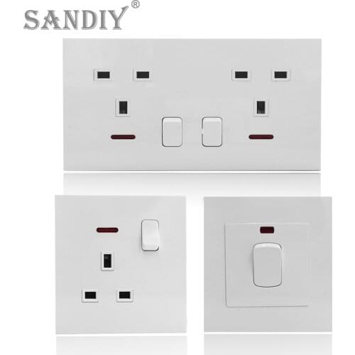 SANDIY Wall Switch Socket with Indicator Light USB EU EK European American Universal Socket Dual USB Right Angle White 13A&45A