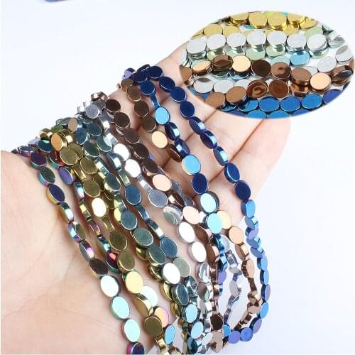 Natural stone Hematite color plated oval beads Beads for jewelry Handmade DIY necklaces Bracelets Earrings Jewelry accessories