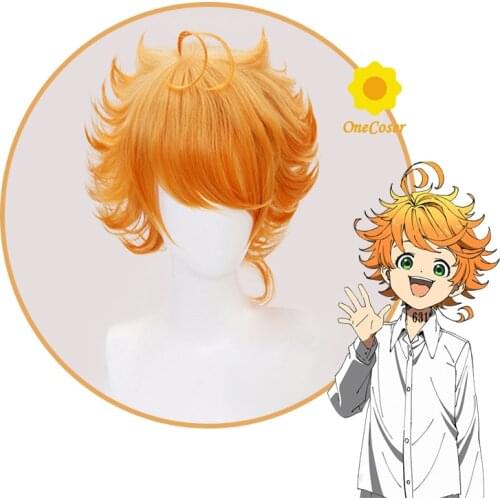 Anime The Promised Neverland Emma Cosplay Orange Short Wig Yakusoku no Neverland Heat-resistant Fiber Hair + Wig Cap Party