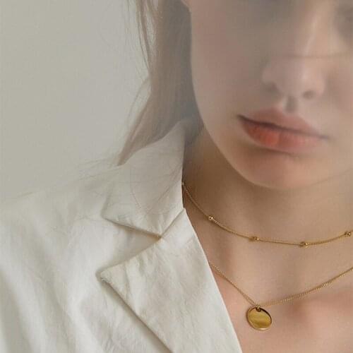 2020 New Trendy Simple Double Clavicle Chain Necklace For Women Round Metal Pendant Engagement Female Jewelry Party Gifts