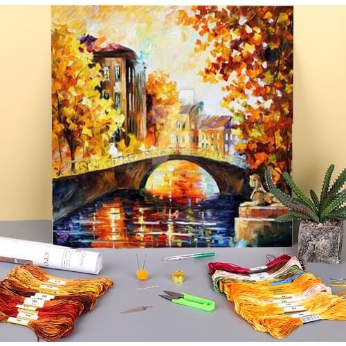 Petersburg Fall Printed Fabric 11CT Cross-Stitch Kit Embroidery DMC Threads Handicraft Sewing Craft Painting Floss Sales Decor