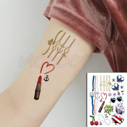 Lipstick Swallow Sunglasses Sailboat Tattoos Stickers Women Body Waist Arm Art Tattoos Temporary Girls Butterfly Tatoos Chains