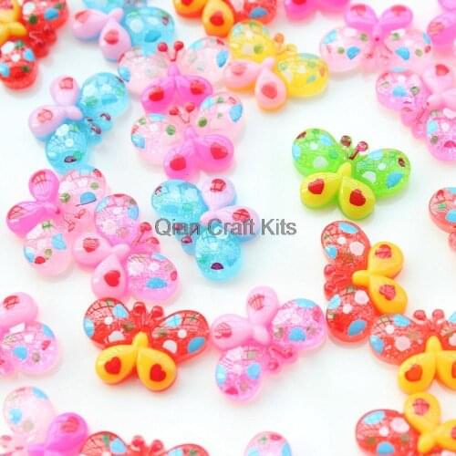 200pcs 22mm mixed colors Glitter Butterfly Kawaii Flatback Resin Cabochon hairbow center scrapbooking