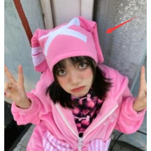 Ruibbit New Arrival Bonnets Women Japanese Harajuku Girls Cute Rabbit Ear Hat Kawaii Hot Girl Black Pink Knitted Caps