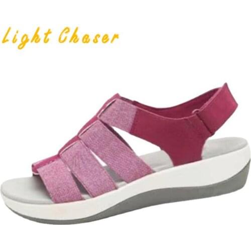 Roman Sandals Elastic Set Feet Leisure Beach Womens Sandals Flat Sandals Summer New Womens Slope Heel Platform Sandals Women
