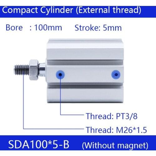 SDA100*5-B 100mm Bore 5mm Stroke External thread Compact Air Cylinders Dual Action Air Pneumatic Cylinder