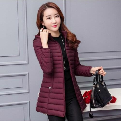 Winter Hot Sales Polyester Long Sleeve Women Down Jacket Hooded Big Yards Slim-Fit Pure Color Thin And Light Casual Down Jacket