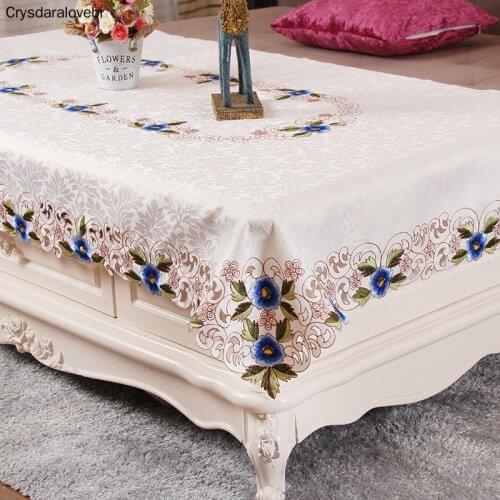Home hotel dining wedding White Red Table Cloth with Lace Embroidered Floral Rectangular Tablecloth to table covers